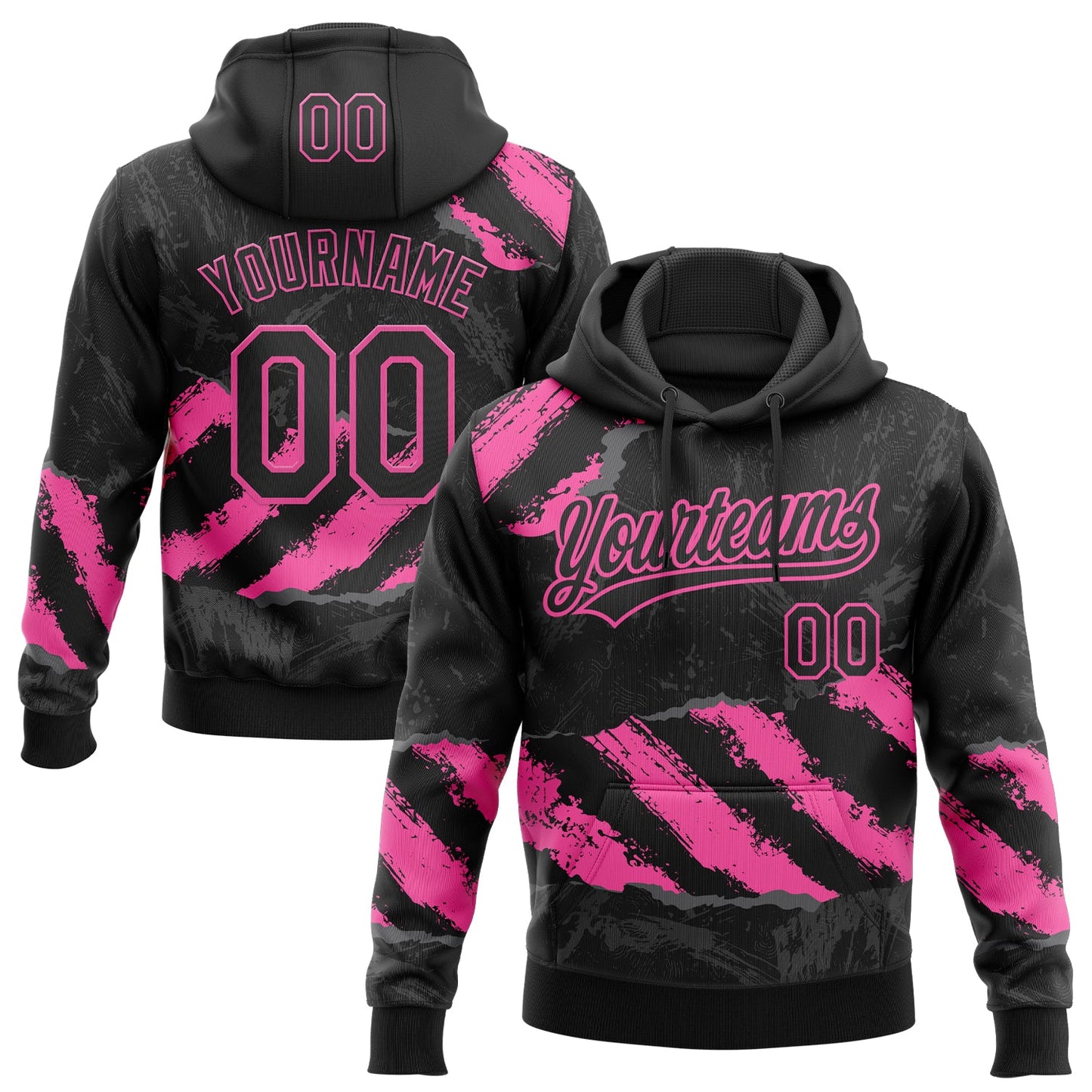 Custom Stitched Black Pink-Steel Gray 3D Pattern Design Splash Sports Pullover Sweatshirt Hoodie - Main View