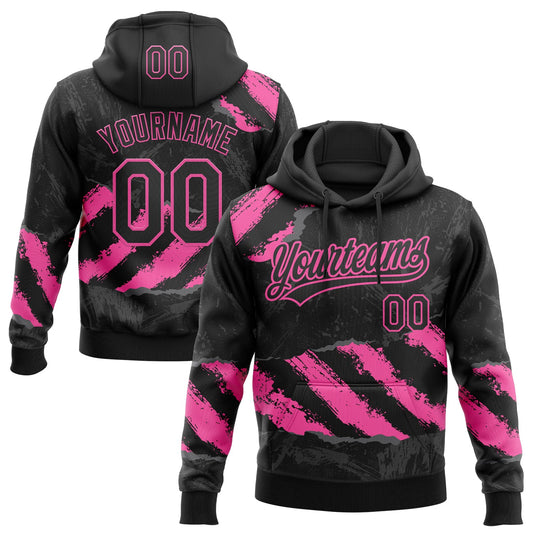 Custom Stitched Black Pink-Steel Gray 3D Pattern Design Splash Sports Pullover Sweatshirt Hoodie - Main View