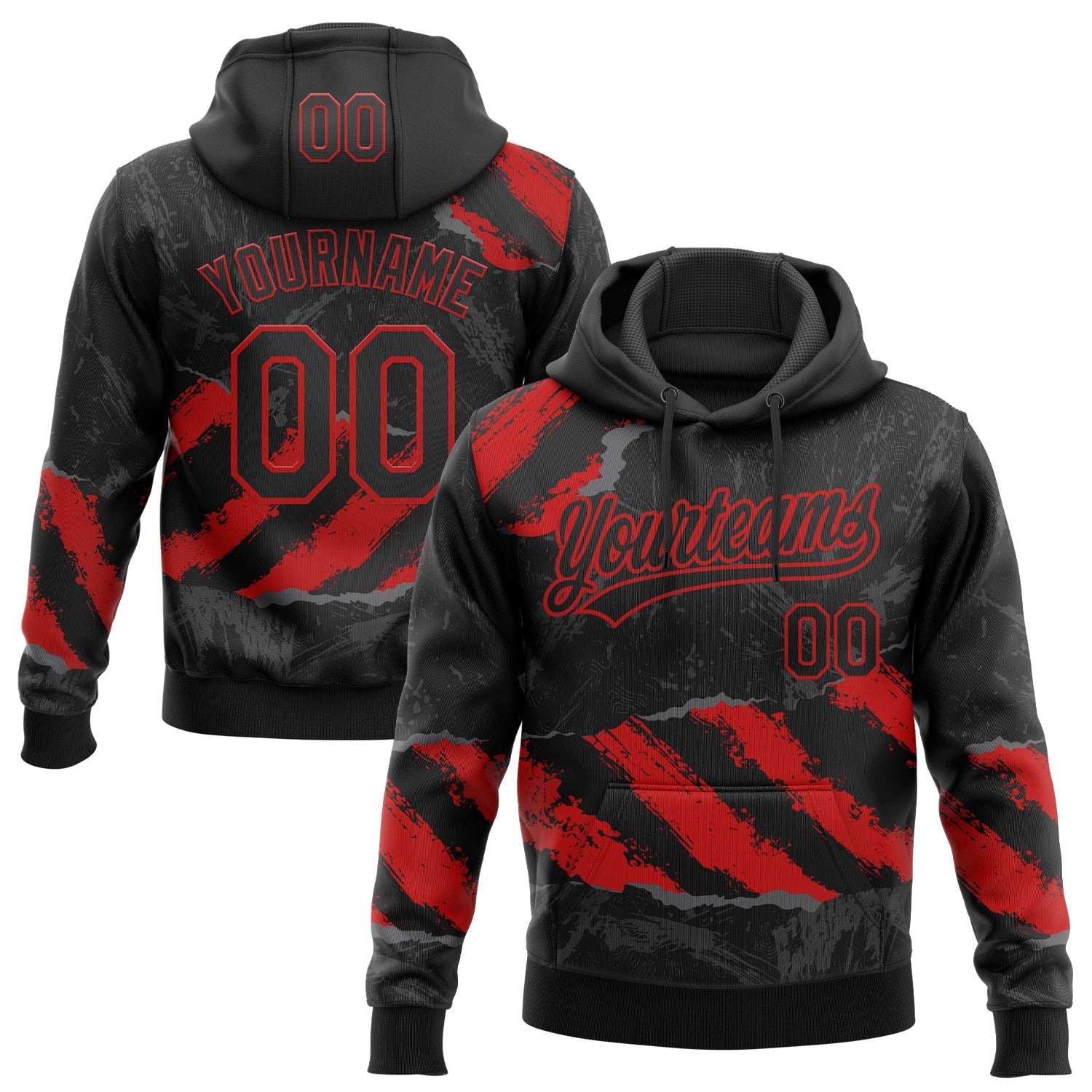 Custom Stitched Black Red-Steel Gray 3D Pattern Design Splash Sports Pullover Sweatshirt Hoodie - Main View