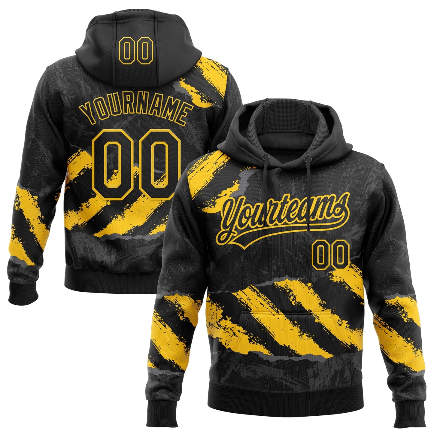 Custom Stitched Black Yellow-Steel Gray 3D Pattern Design Splash Sports Pullover Sweatshirt Hoodie - Main View