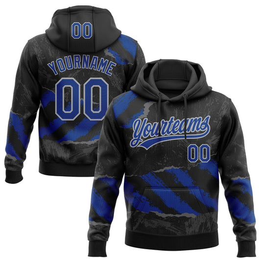 Custom Stitched Black Royal Gray-Steel Gray 3D Pattern Design Splash Sports Pullover Sweatshirt Hoodie - Main View