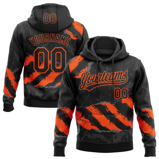 Custom Stitched Black Orange-Steel Gray 3D Pattern Design Splash Sports Pullover Sweatshirt Hoodie - Main View
