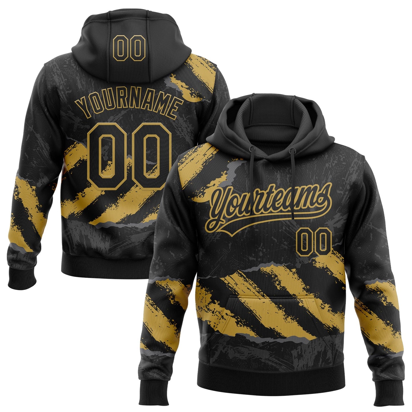 Custom Stitched Black Old Gold-Steel Gray 3D Pattern Design Splash Sports Pullover Sweatshirt Hoodie - Main View