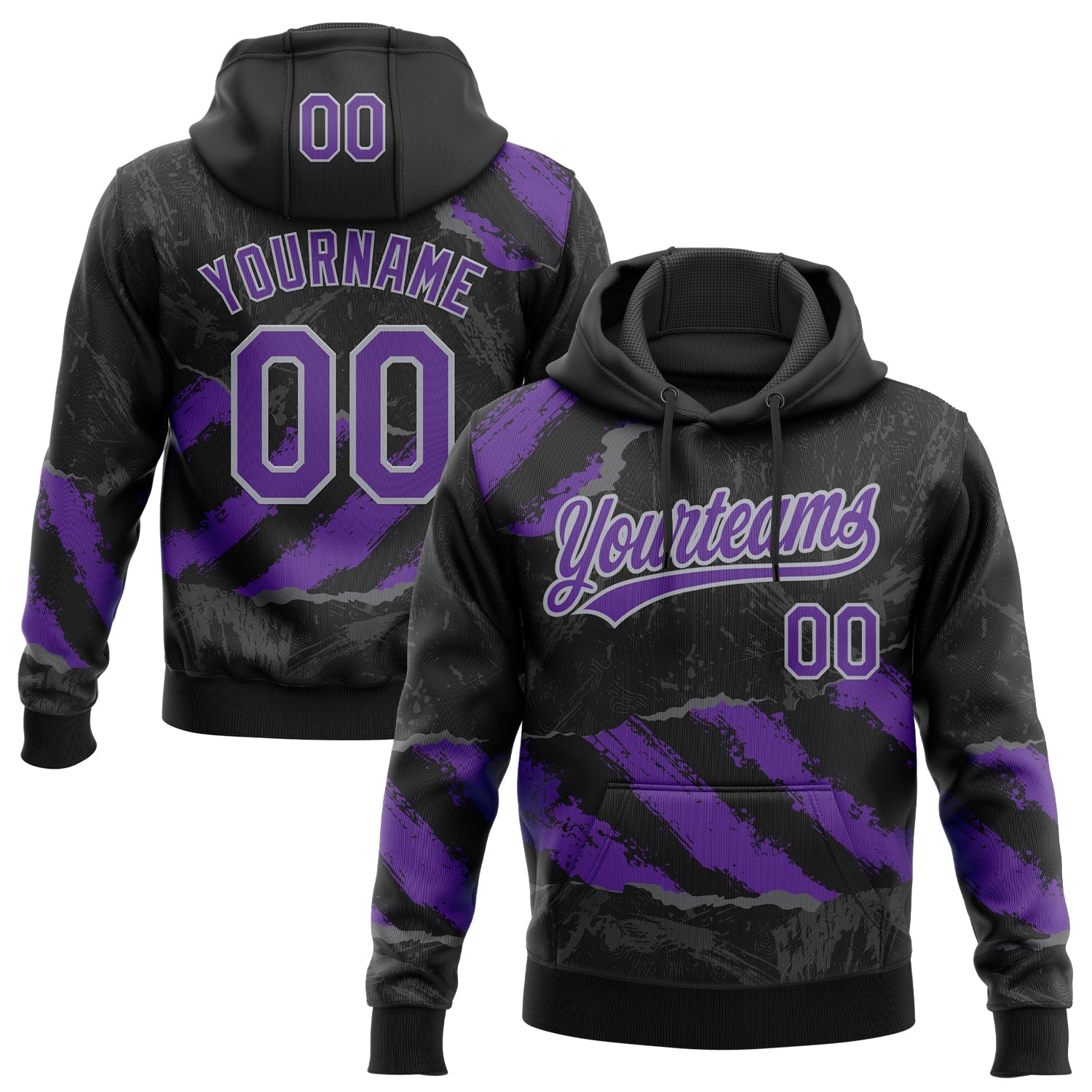 Custom Stitched Black Purple Gray-Steel Gray 3D Pattern Design Splash Sports Pullover Sweatshirt Hoodie - Main View
