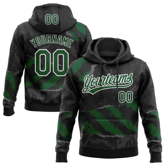 Custom Stitched Black Green Steel Gray-White 3D Pattern Design Splash Sports Pullover Sweatshirt Hoodie - Main View