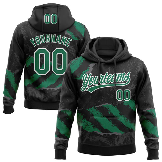 Custom Stitched Black Kelly Green Steel Gray-White 3D Pattern Design Splash Sports Pullover Sweatshirt Hoodie - Main View