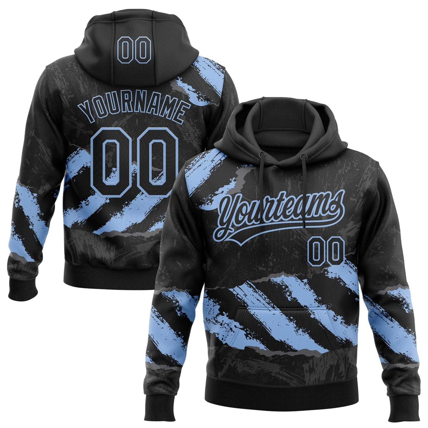 Custom Stitched Black Light Blue-Steel Gray 3D Pattern Design Splash Sports Pullover Sweatshirt Hoodie - Main View