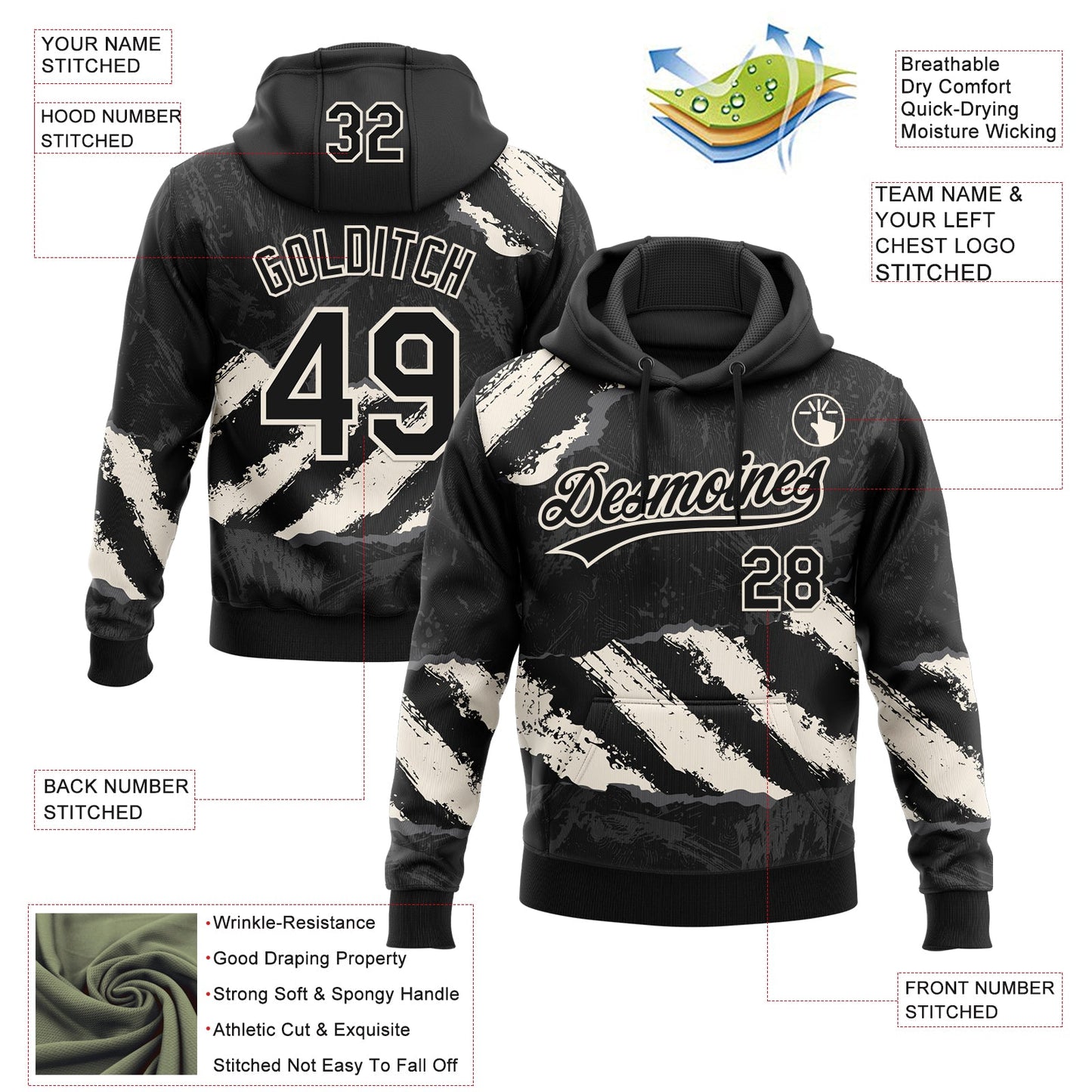 Custom Stitched Black Cream-Steel Gray 3D Pattern Design Splash Sports Pullover Sweatshirt Hoodie view 2