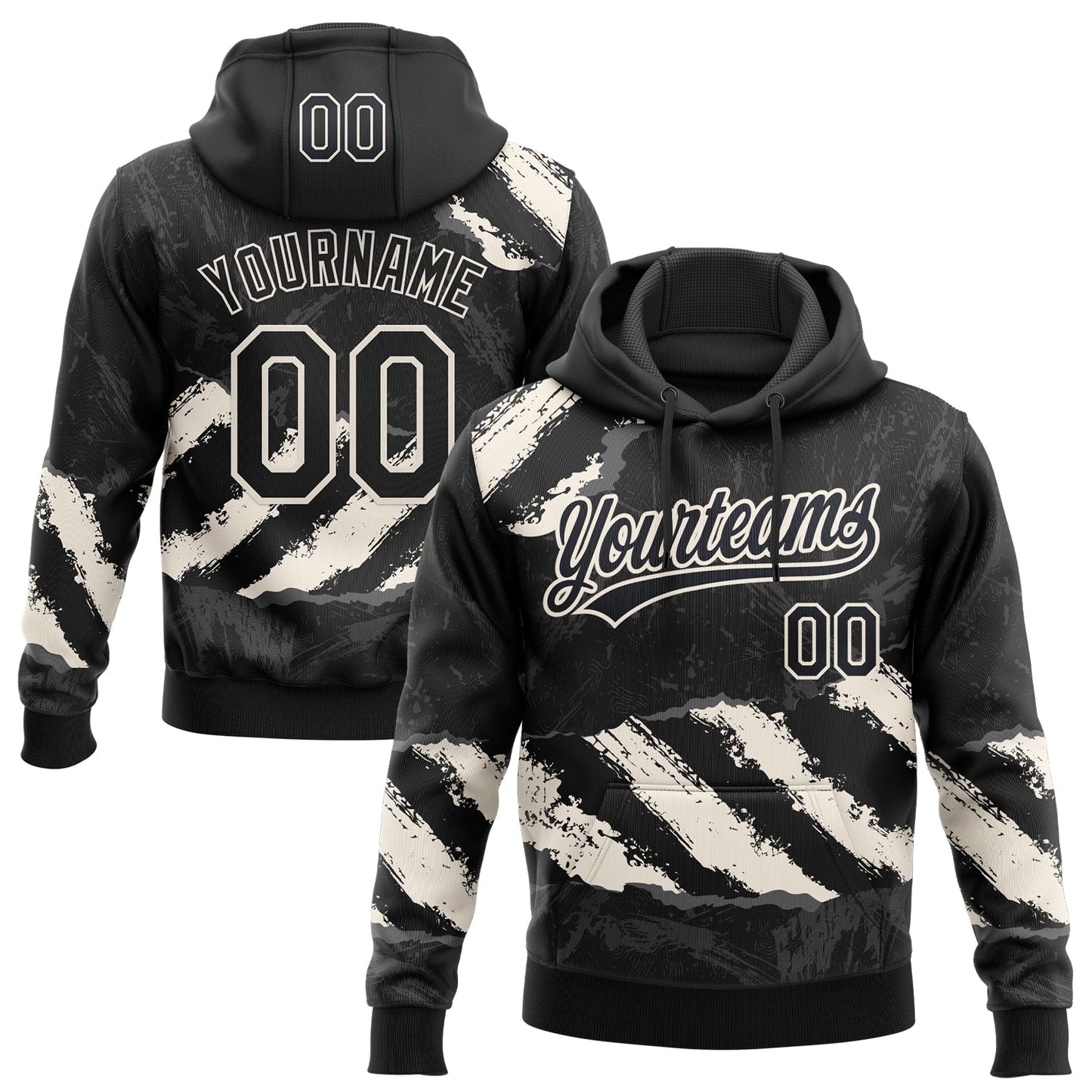 Custom Stitched Black Cream-Steel Gray 3D Pattern Design Splash Sports Pullover Sweatshirt Hoodie - Main View