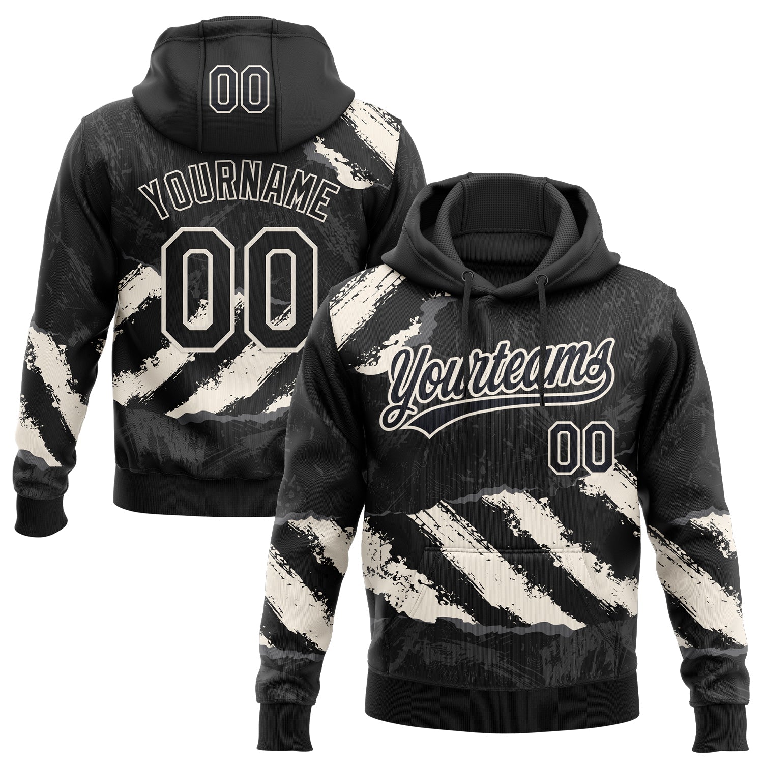 Custom Stitched Black Cream-Steel Gray 3D Pattern Design Splash Sports Pullover Sweatshirt Hoodie - Main View