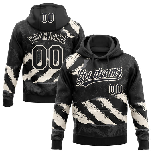 Custom Stitched Black Cream-Steel Gray 3D Pattern Design Splash Sports Pullover Sweatshirt Hoodie - Main View