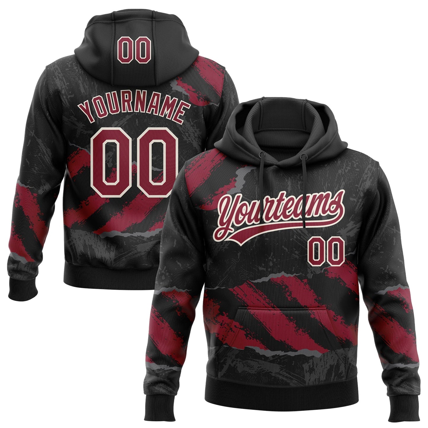 Custom Stitched Black Crimson Steel Gray-Cream 3D Pattern Design Splash Sports Pullover Sweatshirt Hoodie - Main View