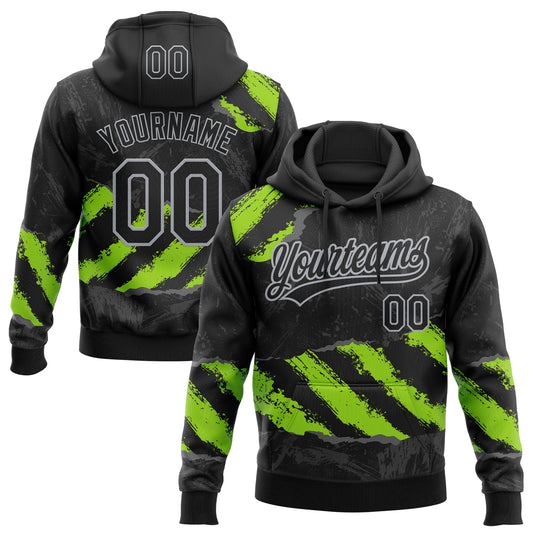 Custom Stitched Black Neon Green Steel Gray-Gray 3D Pattern Design Splash Sports Pullover Sweatshirt Hoodie - Main View