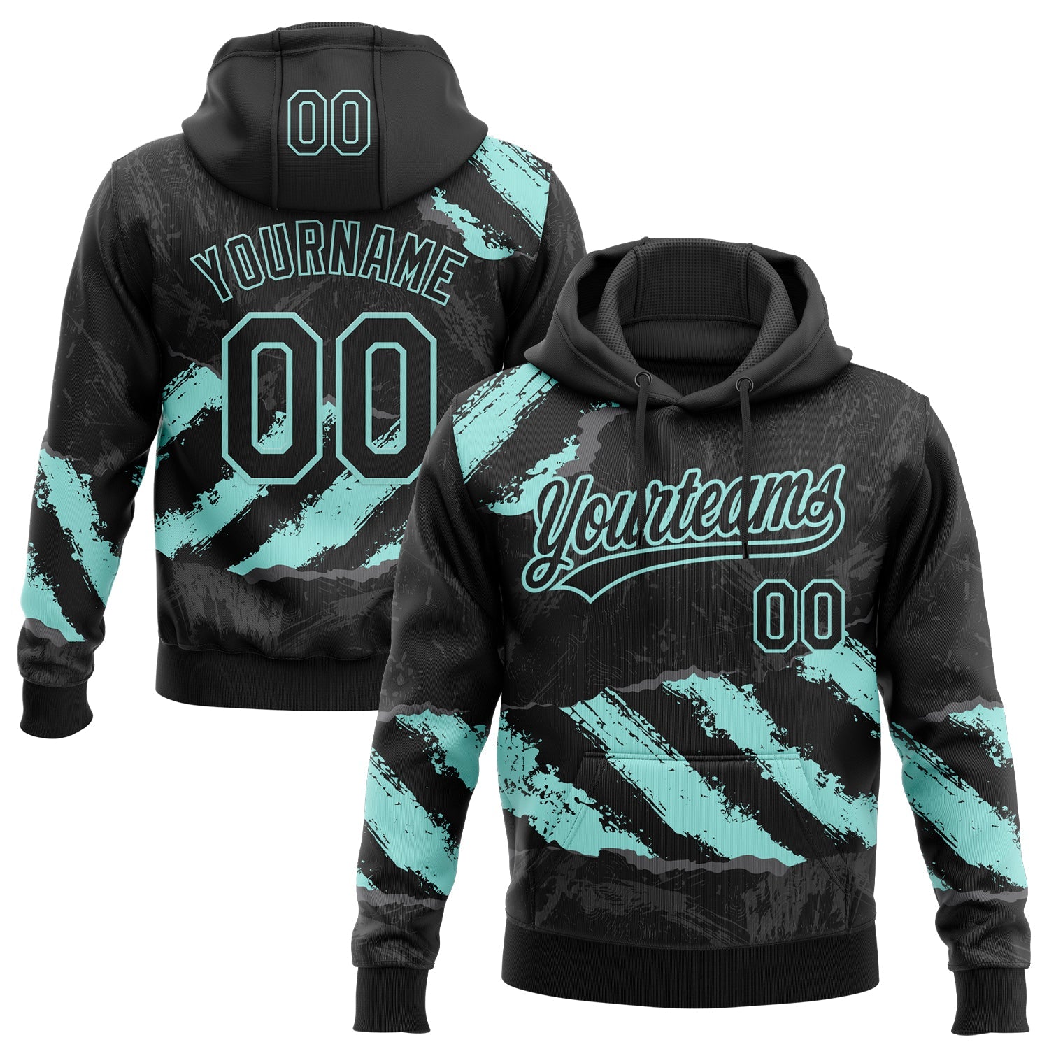 Custom Stitched Black Ice Blue-Steel Gray 3D Pattern Design Splash Sports Pullover Sweatshirt Hoodie - Main View