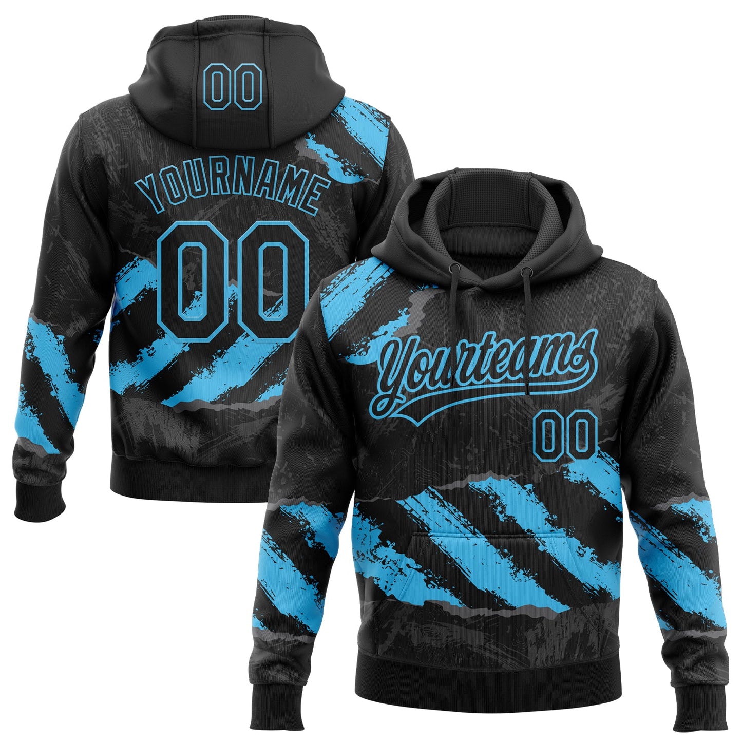 Custom Stitched Black Sky Blue-Steel Gray 3D Pattern Design Splash Sports Pullover Sweatshirt Hoodie - Main View