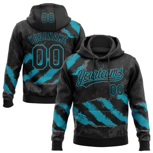 Custom Stitched Black Teal-Steel Gray 3D Pattern Design Splash Sports Pullover Sweatshirt Hoodie - Main View