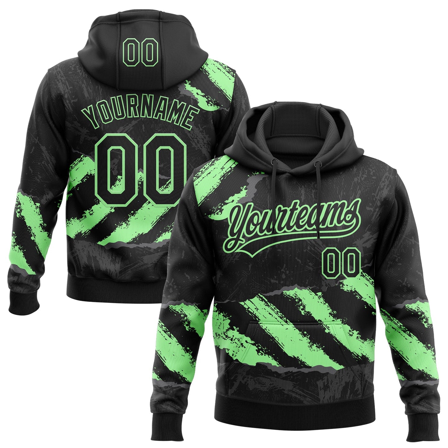 Custom Stitched Black Pea Green-Steel Gray 3D Pattern Design Splash Sports Pullover Sweatshirt Hoodie - Main View