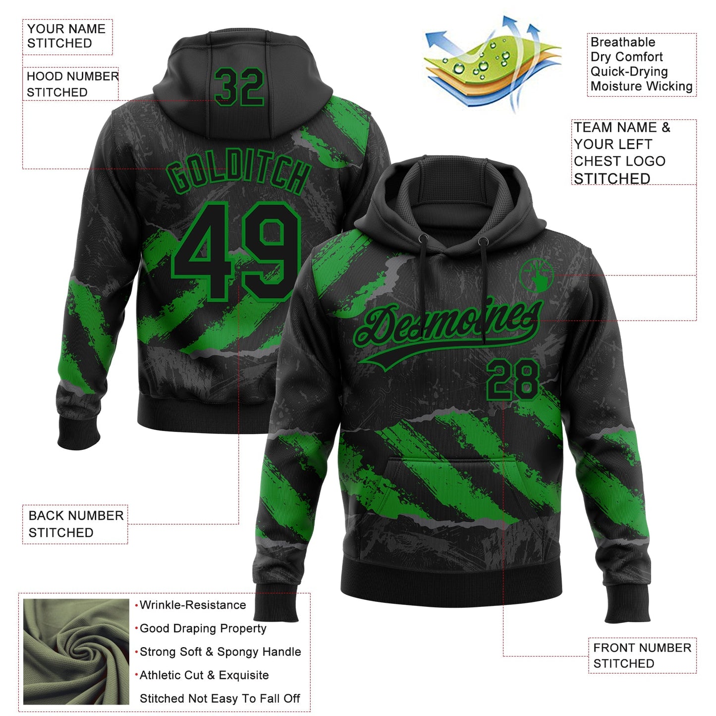 Custom Stitched Black Grass Green-Steel Gray 3D Pattern Design Splash Sports Pullover Sweatshirt Hoodie view 2
