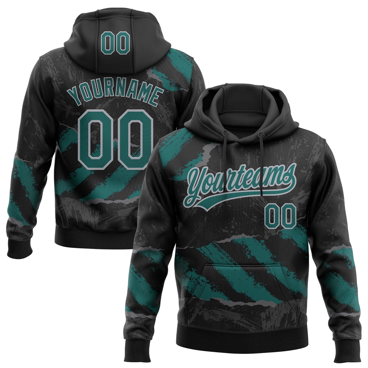 Custom Stitched Black Midnight Green Steel Gray-Gray 3D Pattern Design Splash Sports Pullover Sweatshirt Hoodie - Main View
