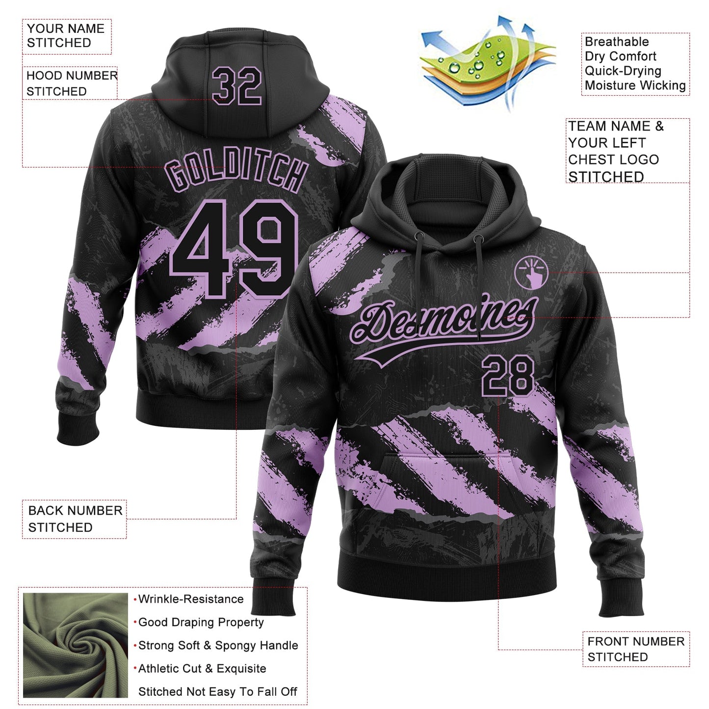 Custom Stitched Black Light Purple-Steel Gray 3D Pattern Design Splash Sports Pullover Sweatshirt Hoodie view 2