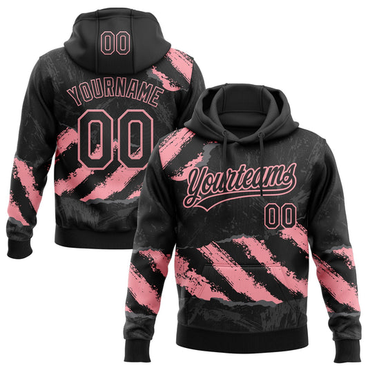 Custom Stitched Black Medium Pink-Steel Gray 3D Pattern Design Splash Sports Pullover Sweatshirt Hoodie - Main View