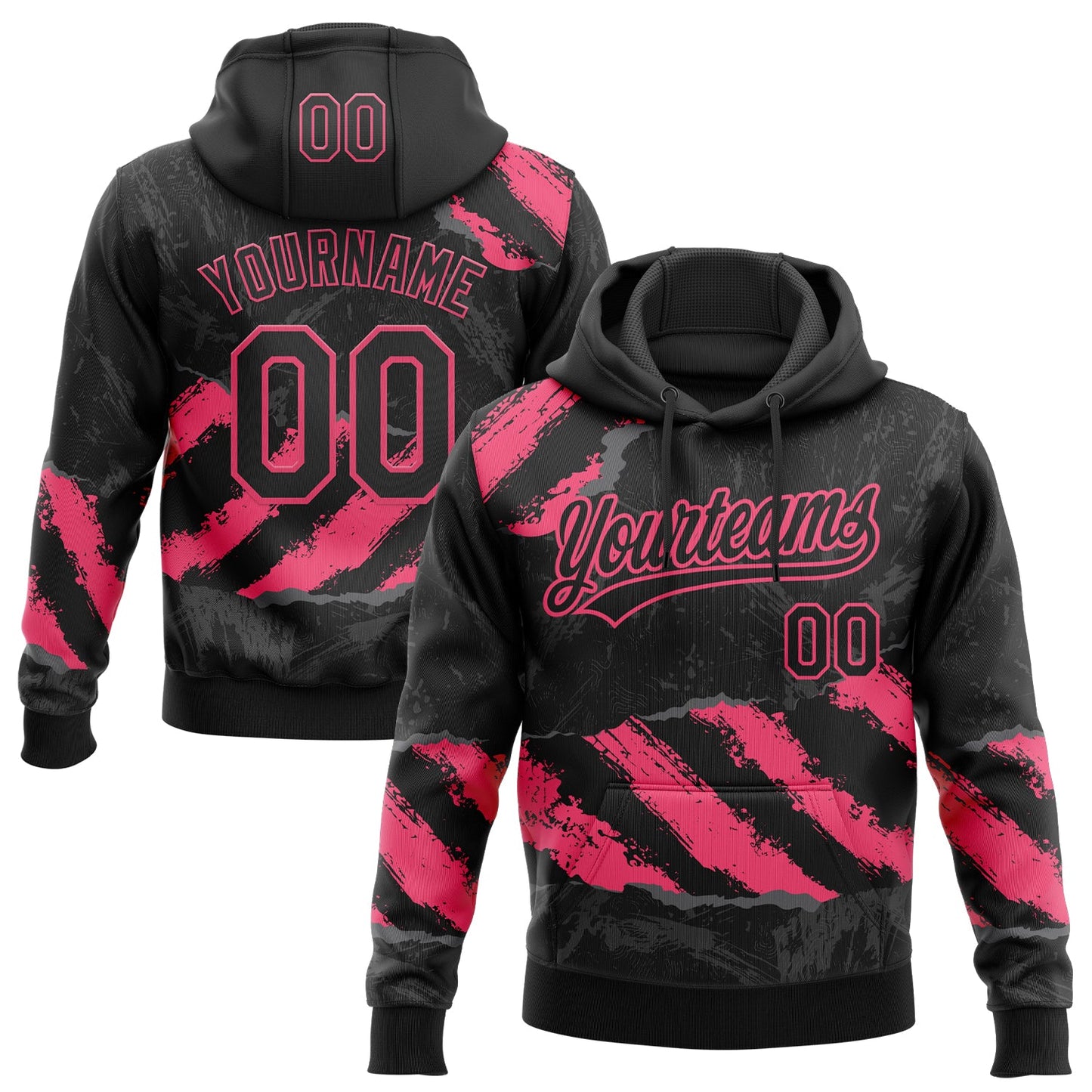 Custom Stitched Black Neon Pink-Steel Gray 3D Pattern Design Splash Sports Pullover Sweatshirt Hoodie - Main View