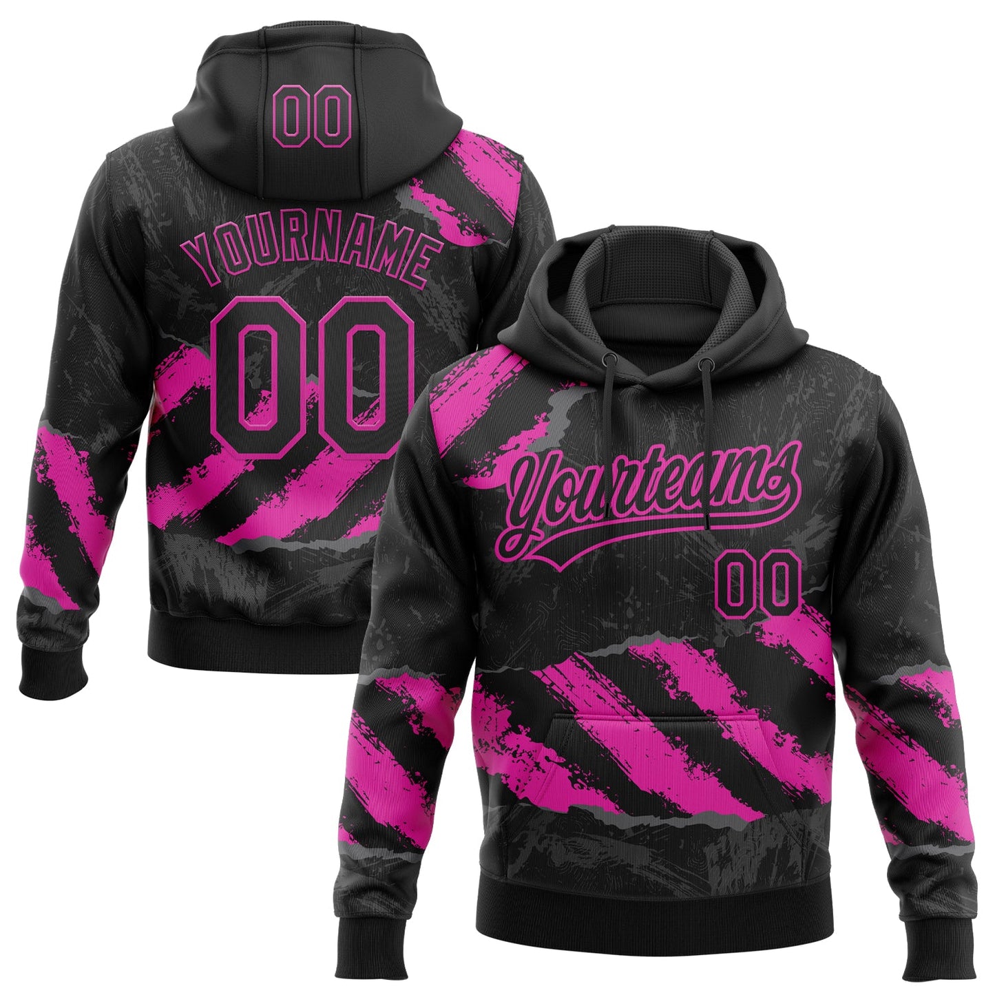 Custom Stitched Black Deep Pink-Steel Gray 3D Pattern Design Splash Sports Pullover Sweatshirt Hoodie - Main View
