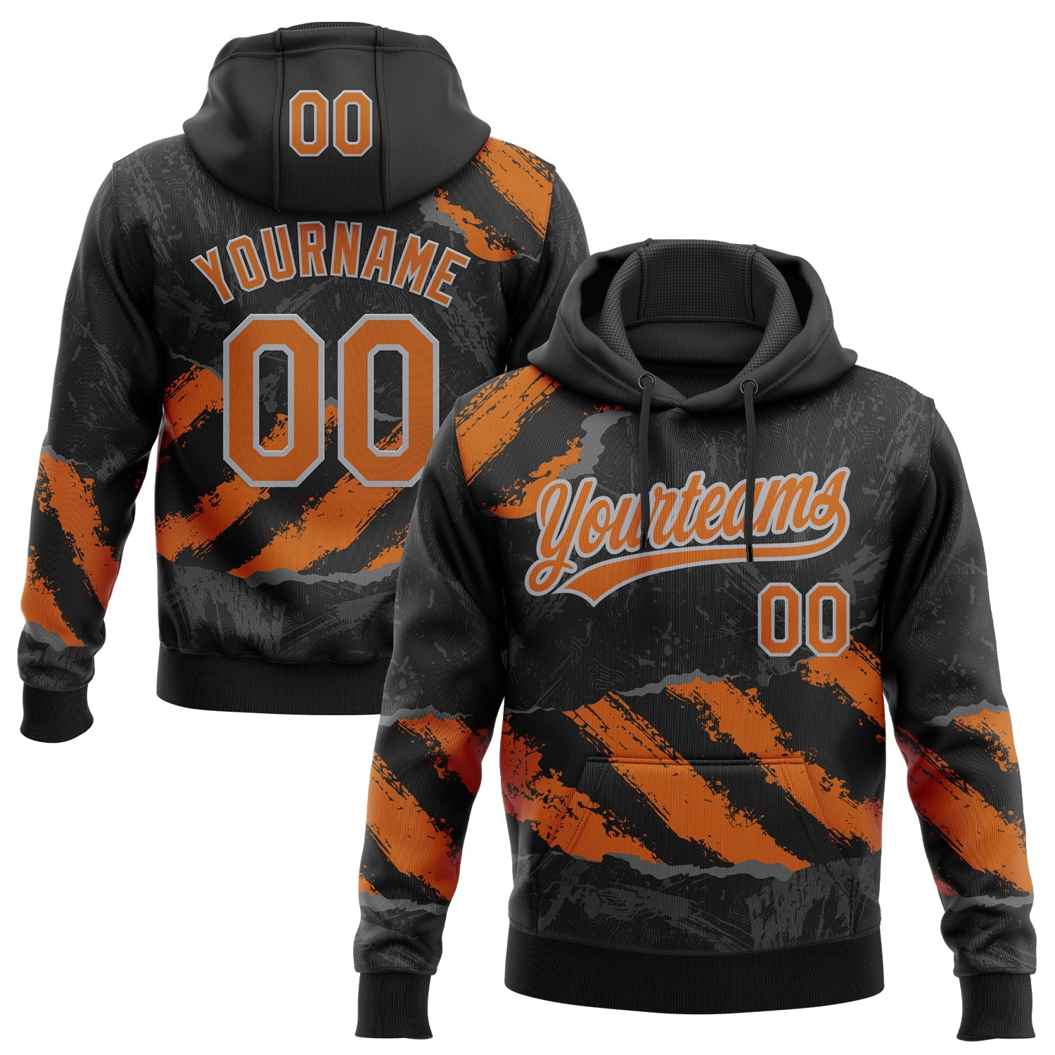 Custom Stitched Black Texas Orange Steel Gray-Gray 3D Pattern Design Splash Sports Pullover Sweatshirt Hoodie - Main View