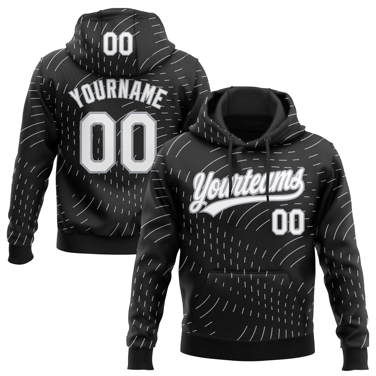 Custom Stitched Black White-Gray 3D Pattern Design Line Sportswear Pullover Sweatshirt Hoodie - Main View