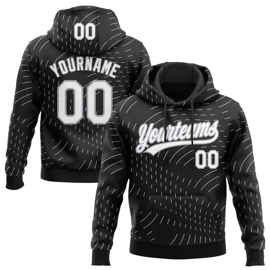 Custom Stitched Black White-Gray 3D Pattern Design Line Sportswear Pullover Sweatshirt Hoodie - Main View