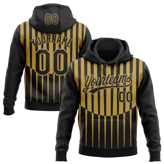 Custom Stitched Black Old Gold 3D Pattern Design Line Sportswear Pullover Sweatshirt Hoodie - Main View