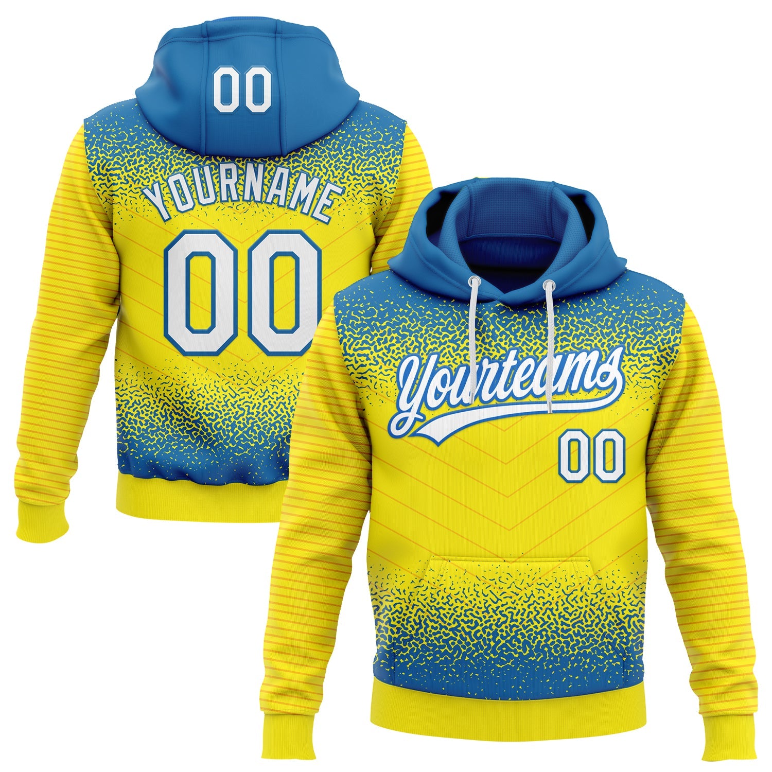 Custom Stitched Blue White-Light Yellow 3D Pattern Design Line Sportswear Pullover Sweatshirt Hoodie - Main View