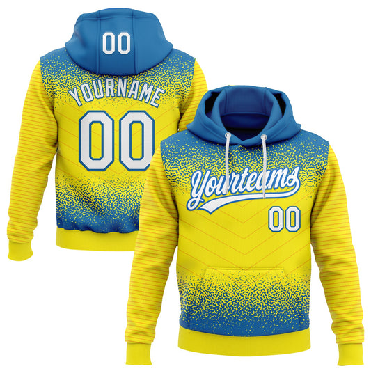 Custom Stitched Blue White-Light Yellow 3D Pattern Design Line Sportswear Pullover Sweatshirt Hoodie - Main View
