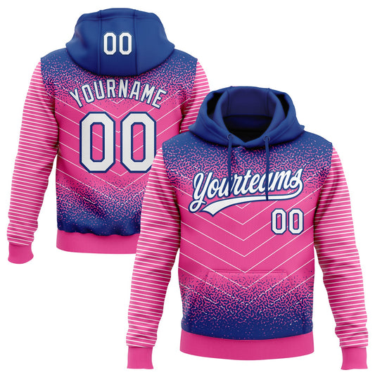 Custom Stitched Royal White-Pink 3D Pattern Design Line Sportswear Pullover Sweatshirt Hoodie - Main View