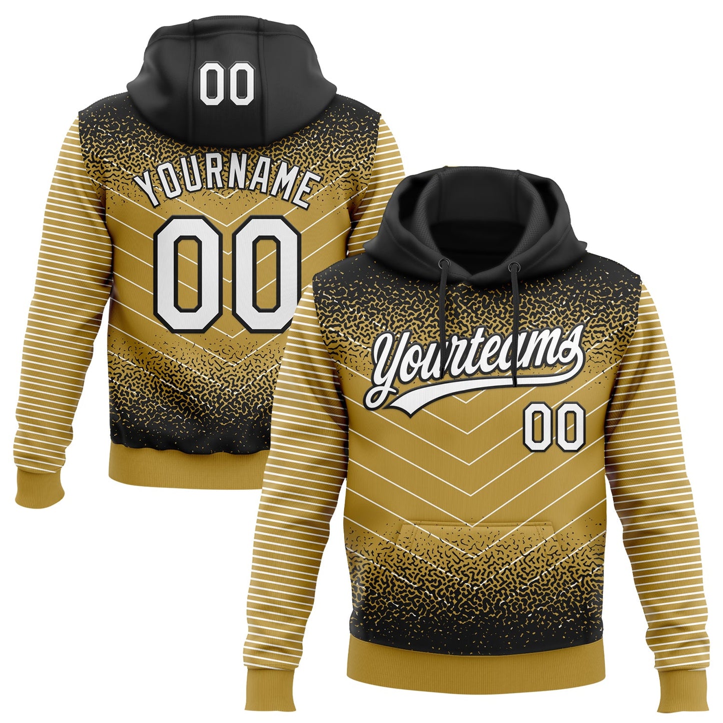 Custom Stitched Black White-Old Gold 3D Pattern Design Line Sportswear Pullover Sweatshirt Hoodie - Main View