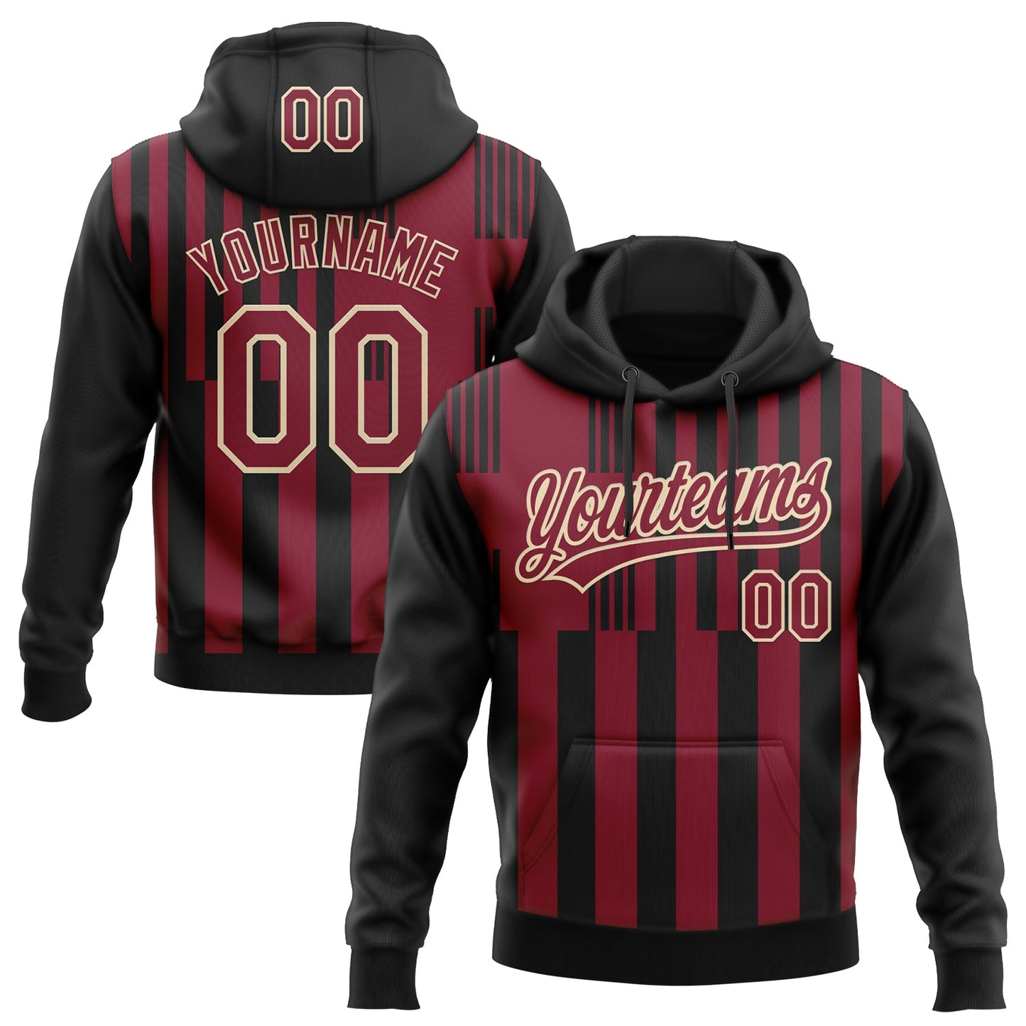 Custom Stitched Black Crimson-Cream 3D Pattern Design Line Sportswear Pullover Sweatshirt Hoodie - Main View