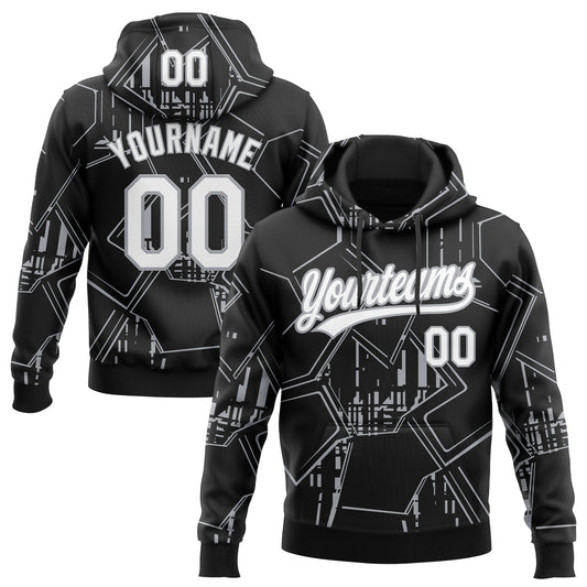 Custom Stitched Black White-Gray 3D Pattern Design Line Sportswear Pullover Sweatshirt Hoodie - Main View