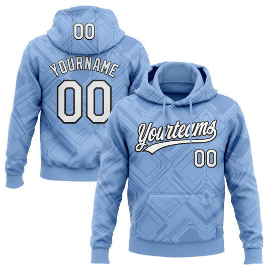 Custom Stitched Light Blue White-Black 3D Pattern Design Line Sportswear Pullover Sweatshirt Hoodie - Main View