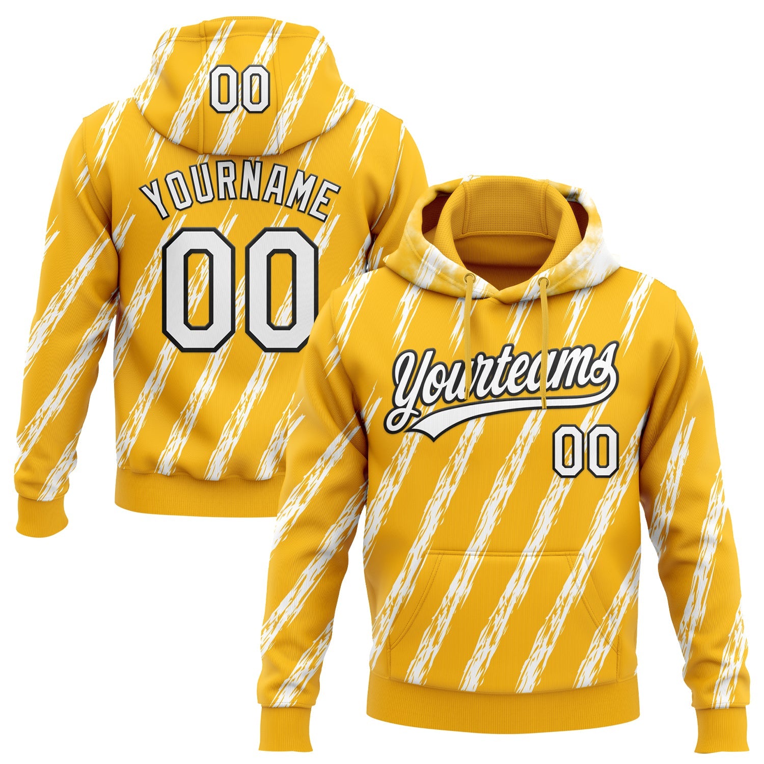 Custom Stitched Gold White-Black 3D Pattern Design Line Sportswear Pullover Sweatshirt Hoodie - Main View