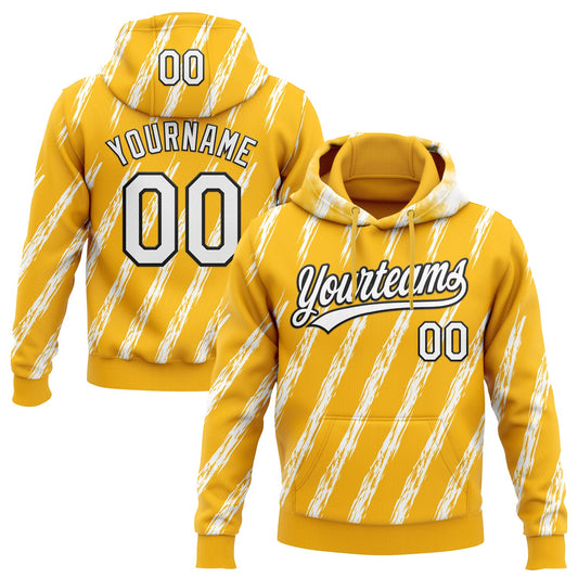 Custom Stitched Gold White-Black 3D Pattern Design Line Sportswear Pullover Sweatshirt Hoodie - Main View