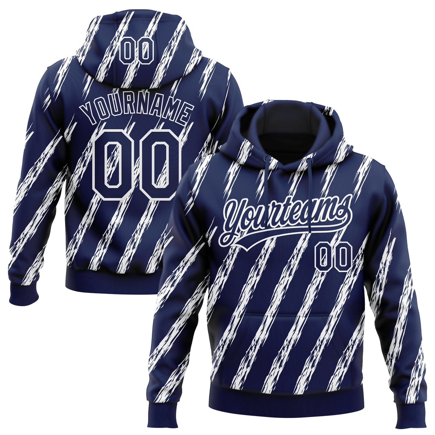 Custom Stitched Navy White 3D Pattern Design Line Sportswear Pullover Sweatshirt Hoodie - Main View