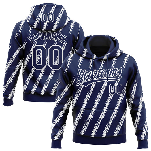 Custom Stitched Navy White 3D Pattern Design Line Sportswear Pullover Sweatshirt Hoodie - Main View