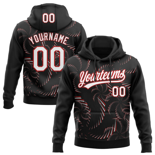 Custom Stitched Black White-Red 3D Pattern Design Line Sportswear Pullover Sweatshirt Hoodie - Main View