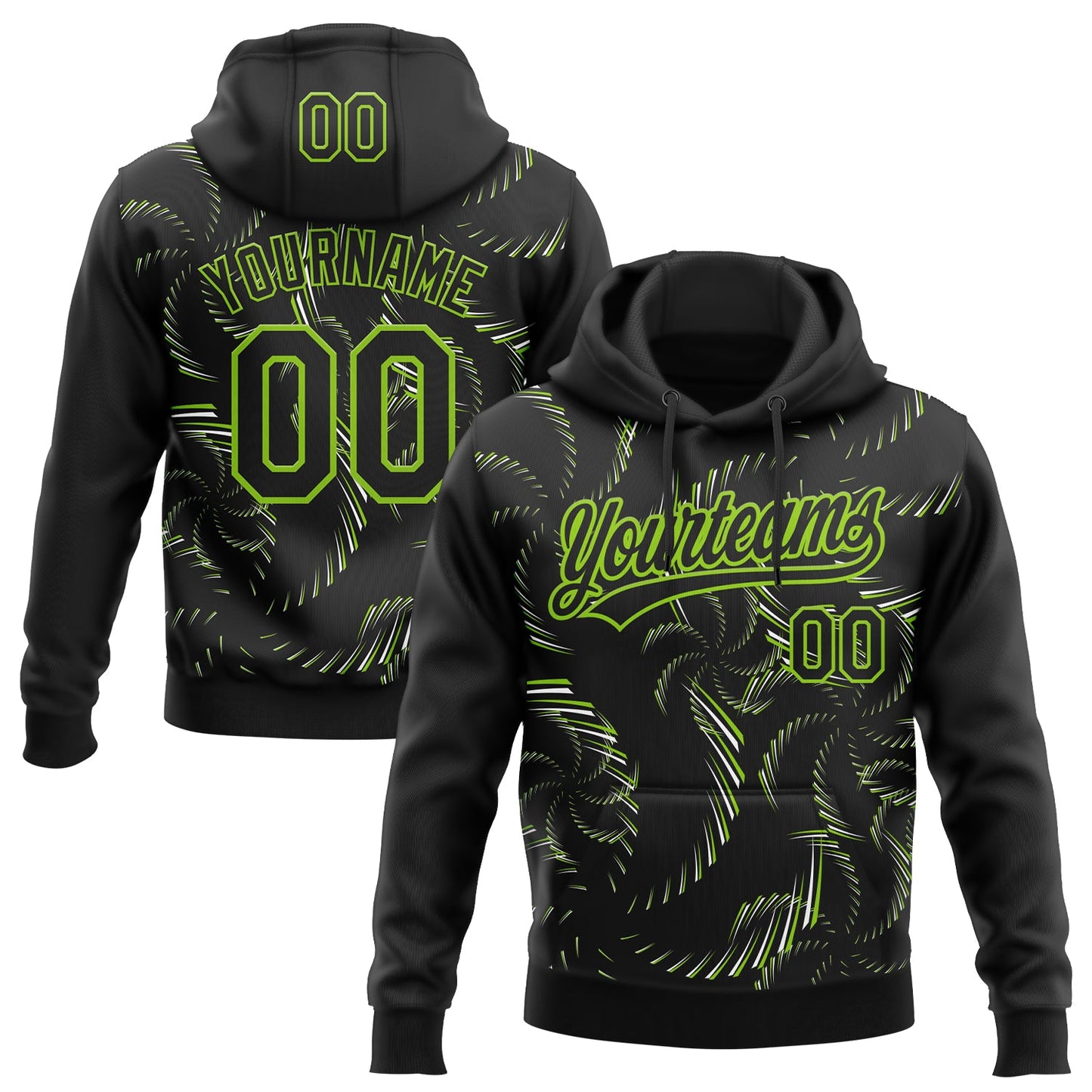 Custom Stitched Black Neon Green-White 3D Pattern Design Line Sportswear Pullover Sweatshirt Hoodie - Main View