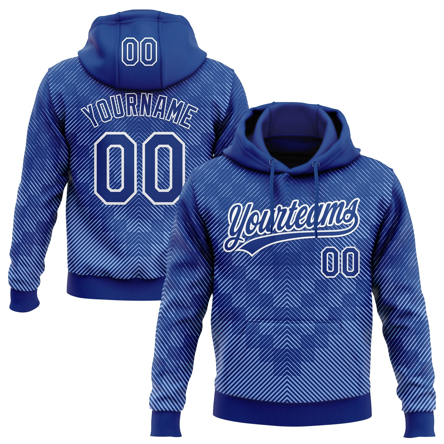 Custom Stitched Royal White 3D Pattern Design Line Sportswear Pullover Sweatshirt Hoodie - Main View