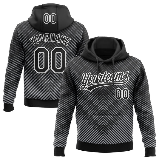 Custom Stitched Black White 3D Pattern Design Line Sportswear Pullover Sweatshirt Hoodie - Main View