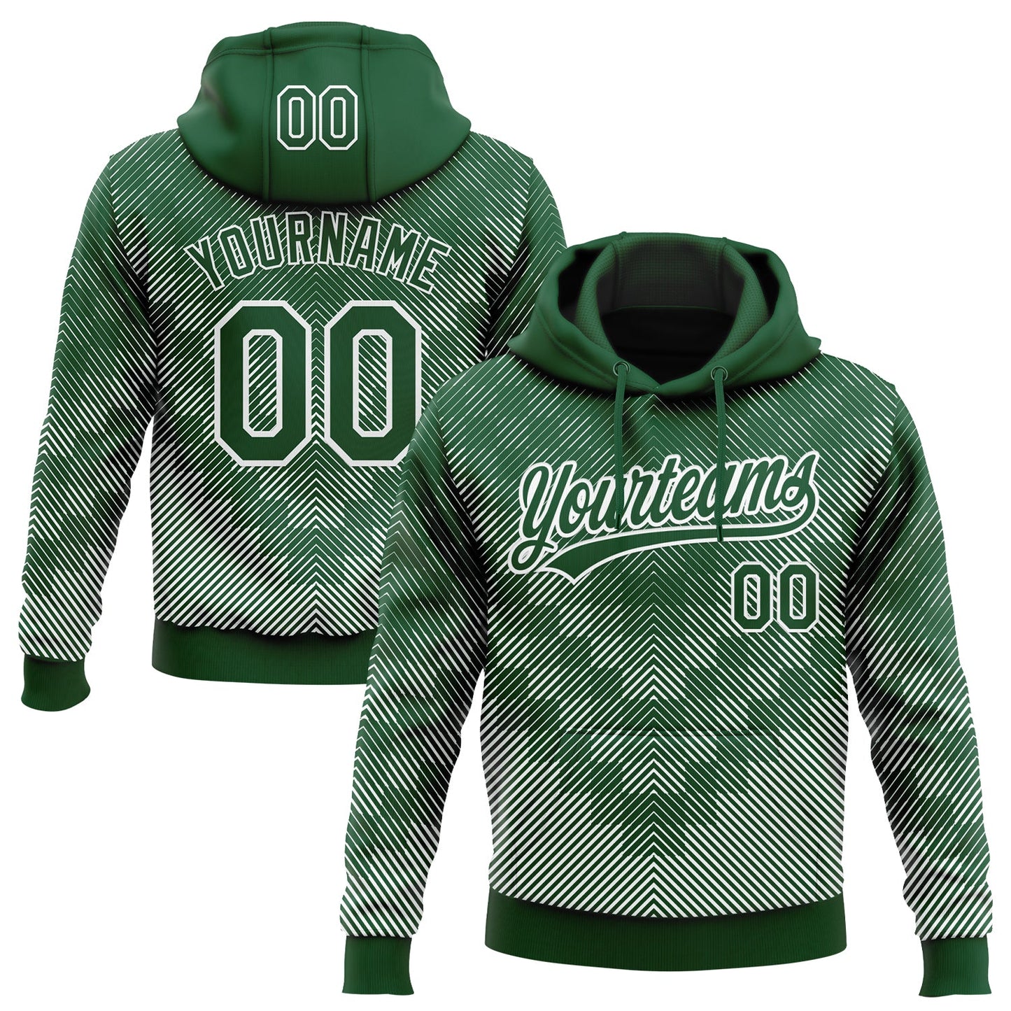 Custom Stitched Green White 3D Pattern Design Line Sportswear Pullover Sweatshirt Hoodie - Main View