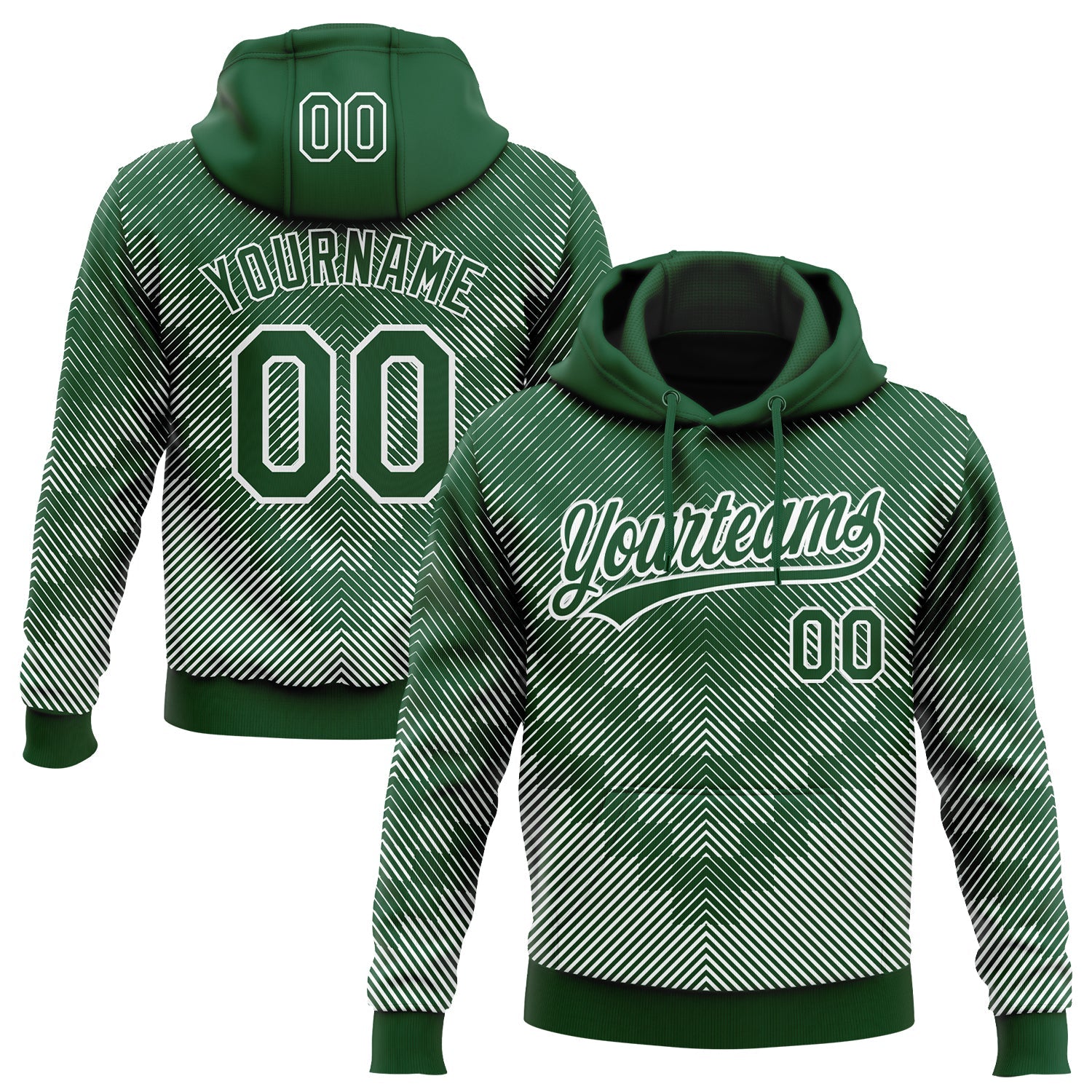 Custom Stitched Green White 3D Pattern Design Line Sportswear Pullover Sweatshirt Hoodie - Main View