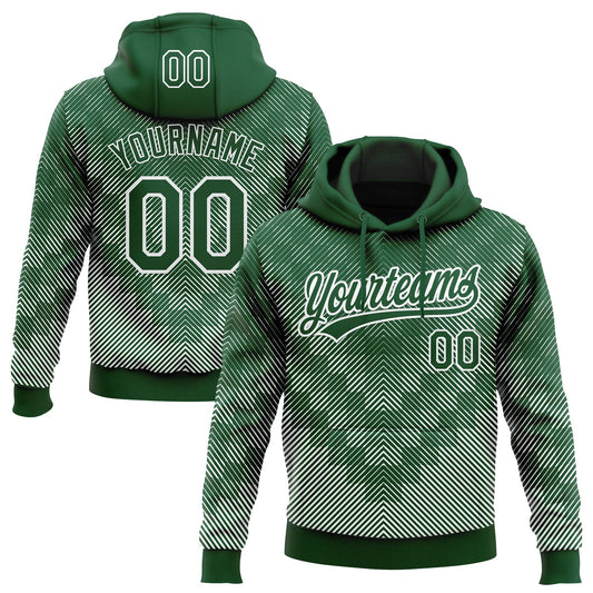 Custom Stitched Green White 3D Pattern Design Line Sportswear Pullover Sweatshirt Hoodie - Main View