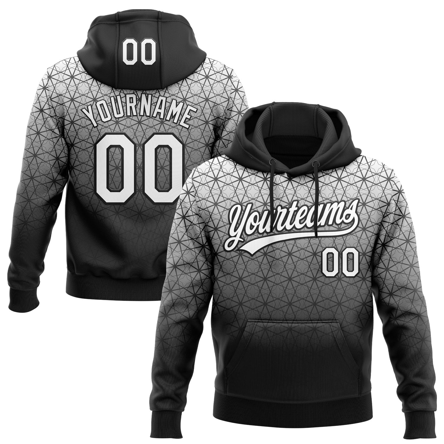Custom Stitched Black White 3D Pattern Design Gradient Line Sportswear Pullover Sweatshirt Hoodie - Main View
